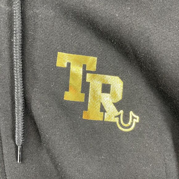 True Religion Full Zip Hoodie Mens Medium Black Gold Big logo Sweatshirt - Picture 4 of 16